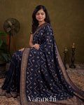 Navy Blue Pure Crepe Silk Handloom Saree