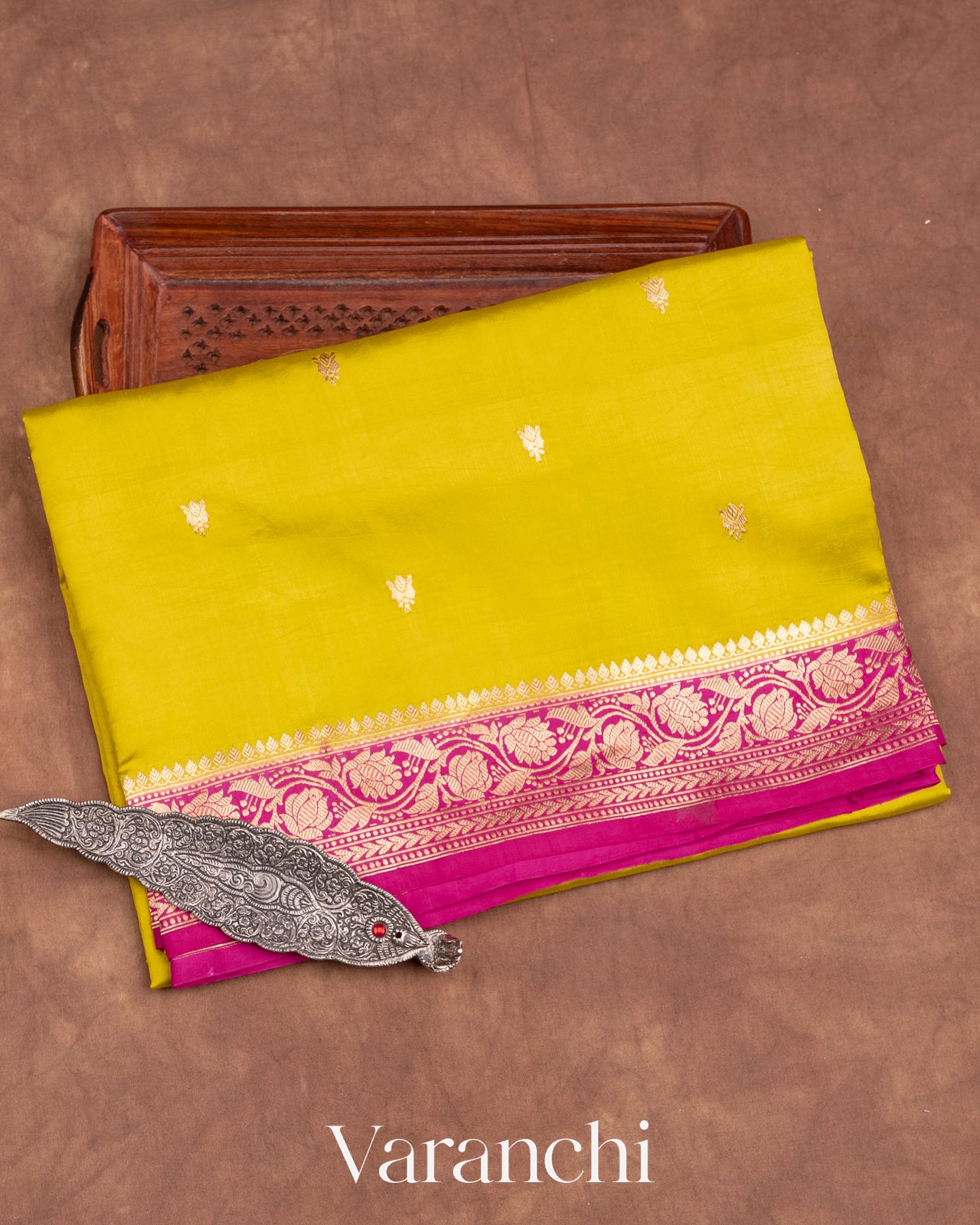 Olive Yellow Pure Katan Silk Handloom Saree