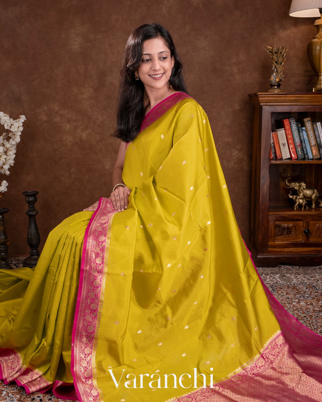 Olive Yellow Pure Katan Silk Handloom Saree