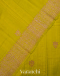 Olive Yellow Pure Raw Silk Handloom Saree