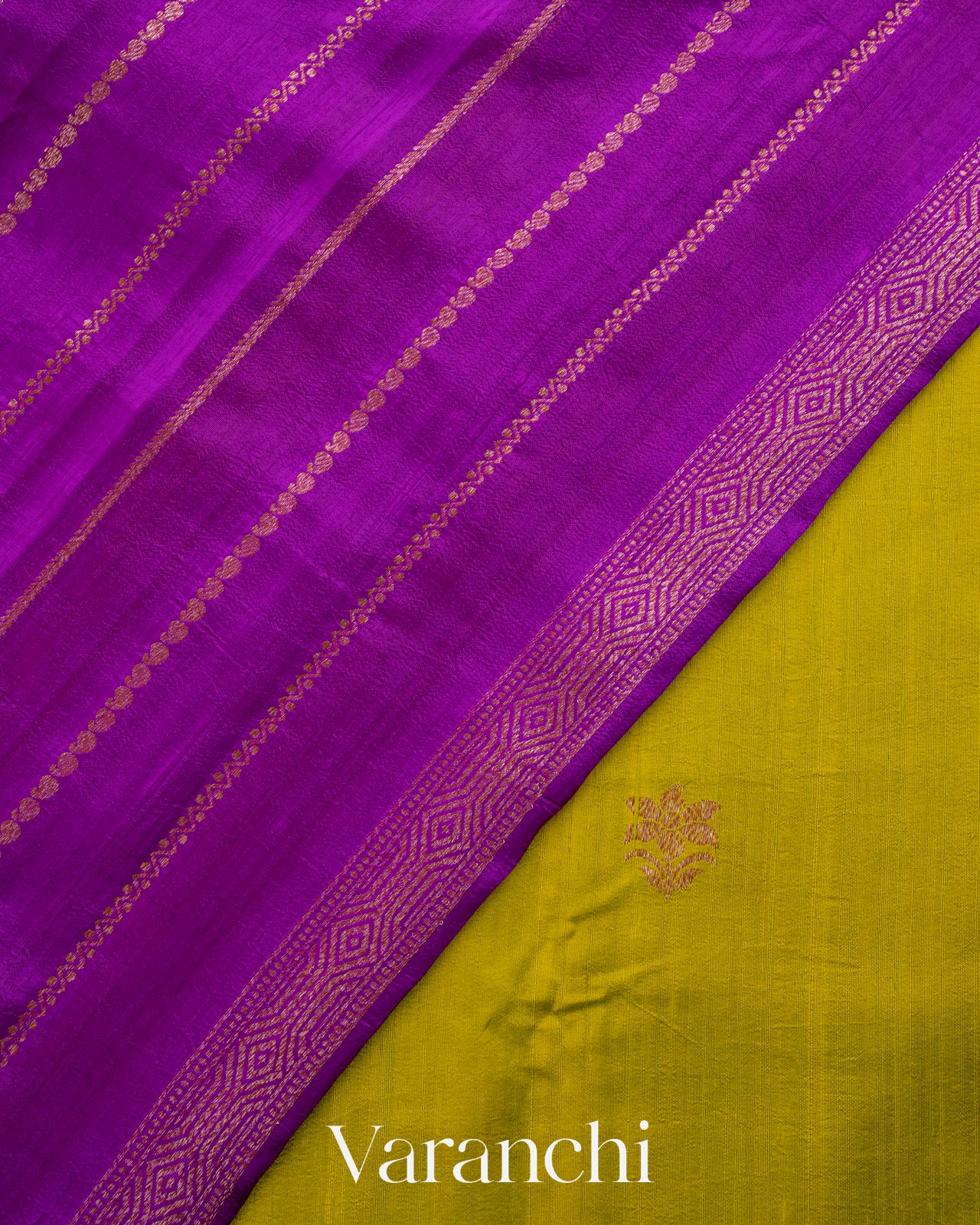 Olive Yellow Pure Raw Silk Handloom Saree