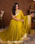 Olive Yellow Pure Chiffon Silk Handloom Saree