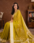 Olive Yellow Pure Chiffon Silk Handloom Saree