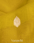 Olive Yellow Pure Chiffon Silk Handloom Saree