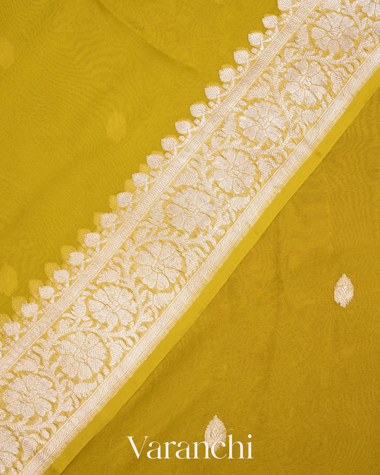 Olive Yellow Pure Chiffon Silk Handloom Saree