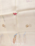 Off-White Bird Applique Pure Kora Silk Saree