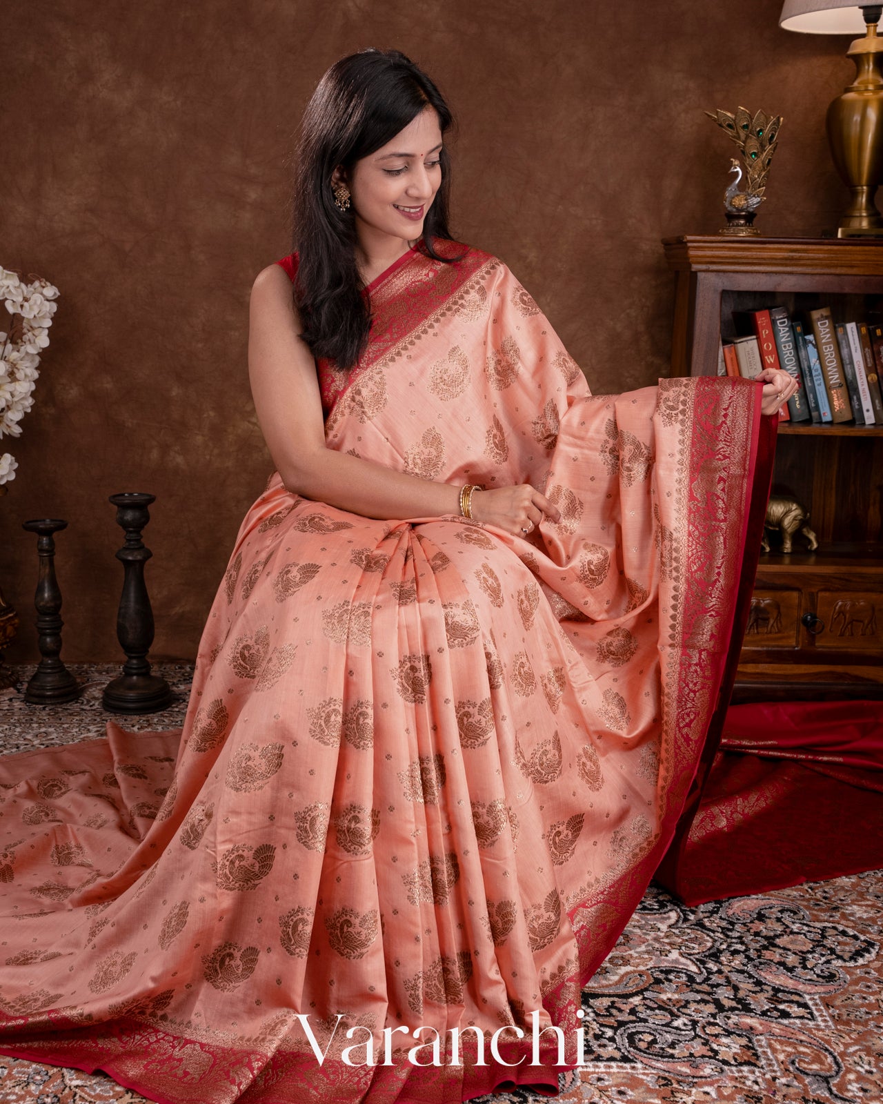 Peach Pure Chiniya Silk Saree