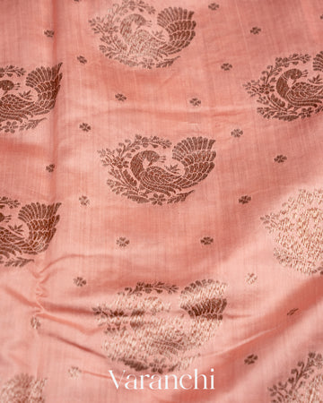 Peach Pure Chiniya Silk Saree