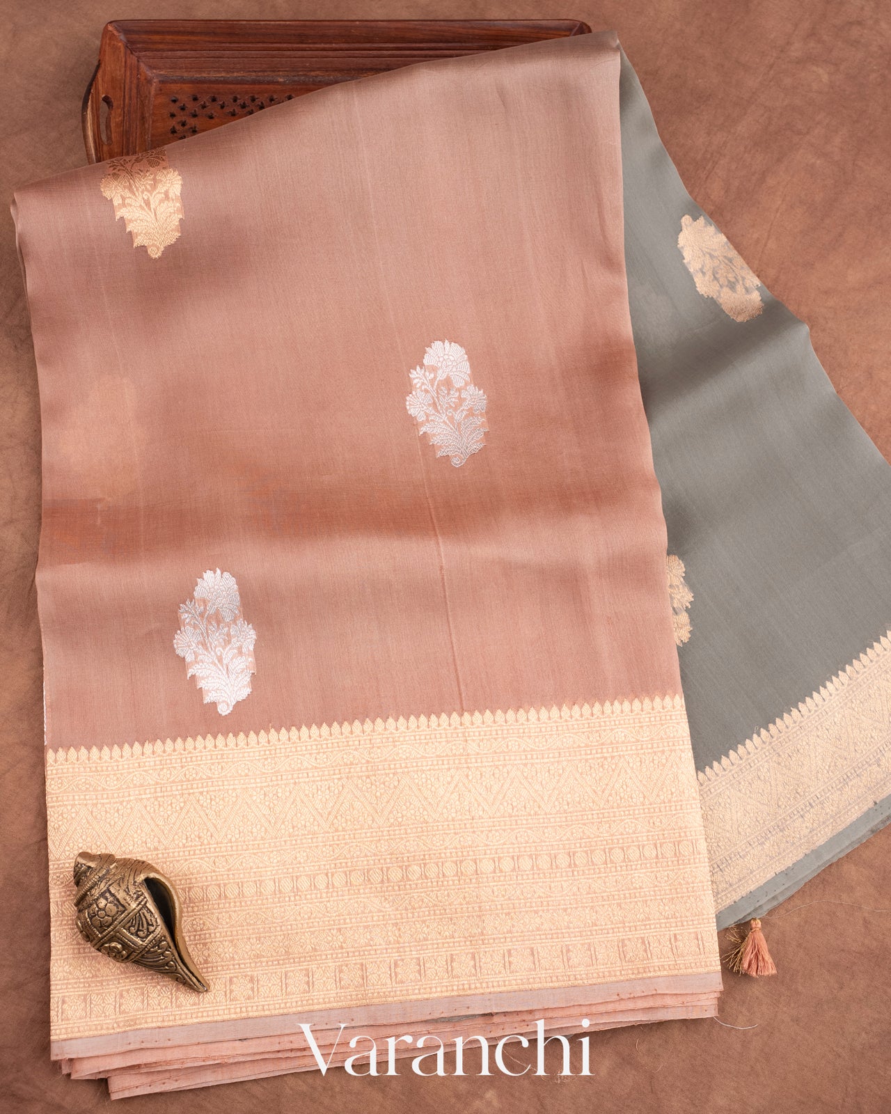 Dusty Peach Pure Kora Silk Ombre-Dyed Handloom Saree