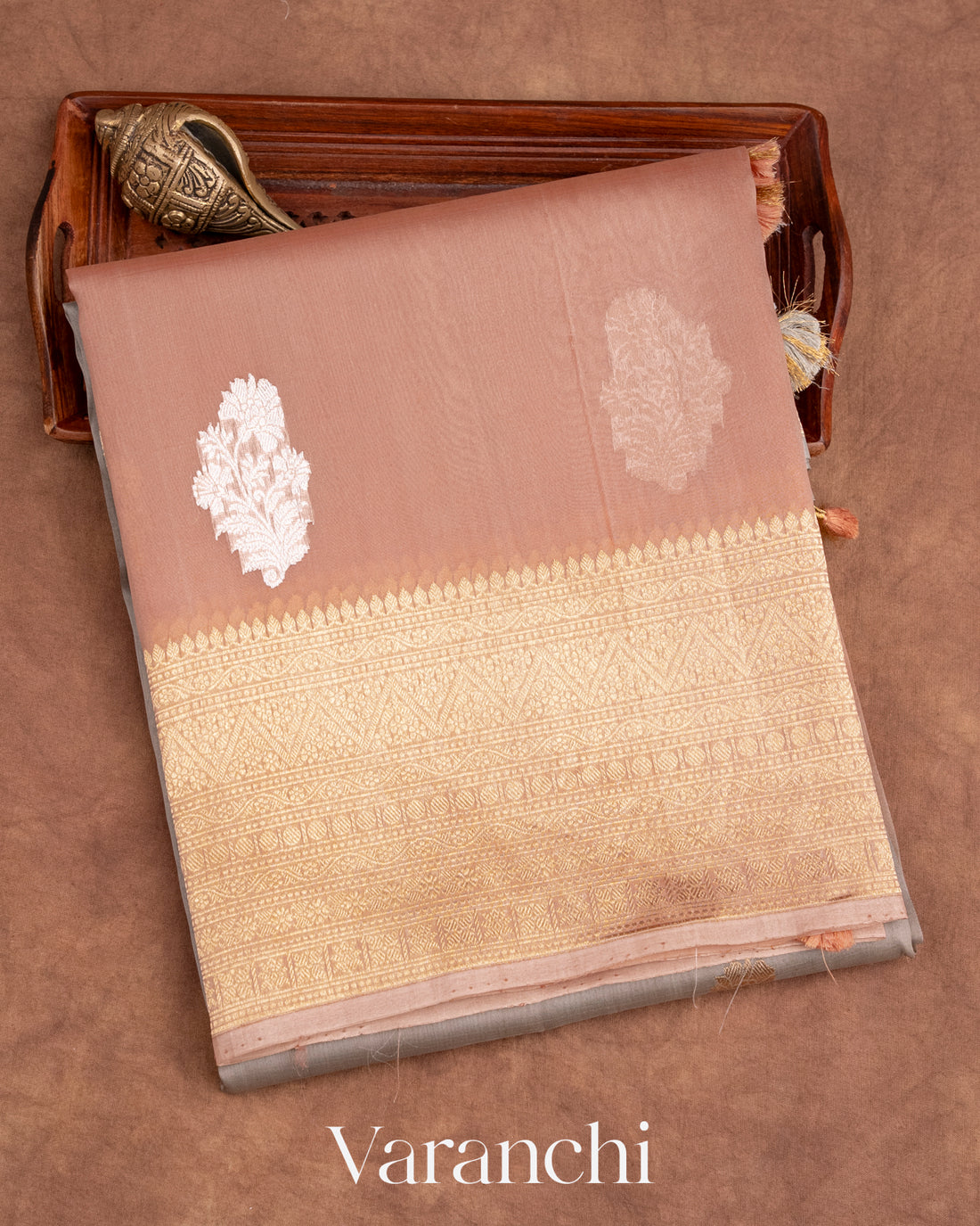 Dusty Peach Kora Silk Ombre-Dyed Handloom Saree