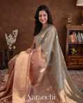 Dusty Peach Kora Silk Ombre-Dyed Handloom Saree