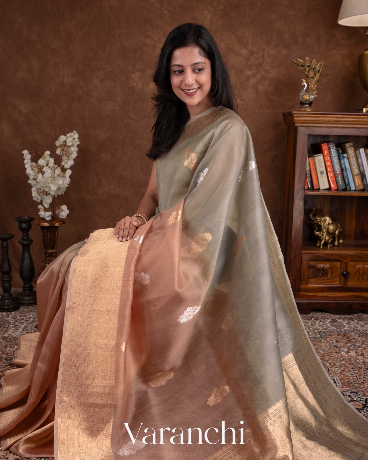 Dusty Peach Kora Silk Ombre-Dyed Handloom Saree