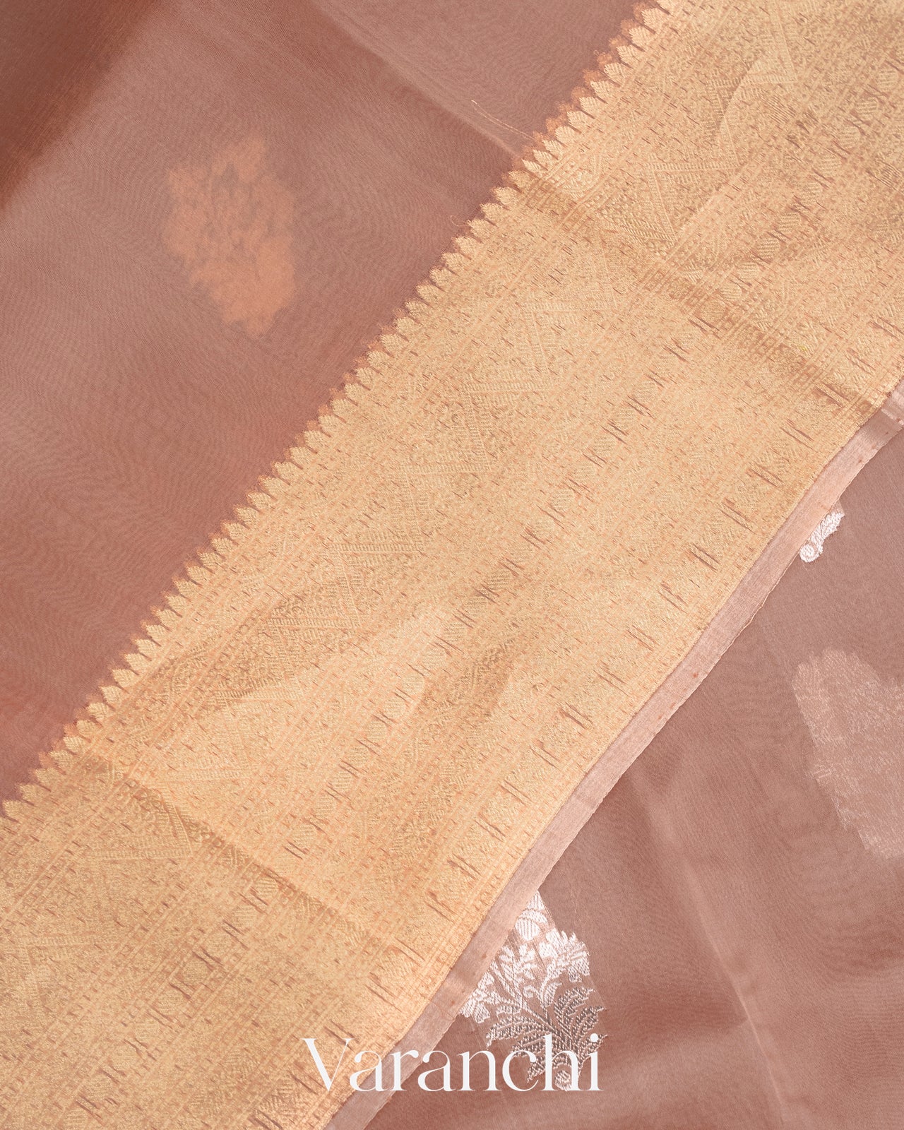 Dusty Peach Kora Silk Ombre-Dyed Handloom Saree
