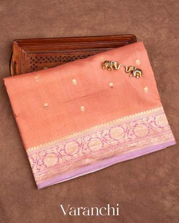 Coral Pure Raw Mango Silk Handloom Saree