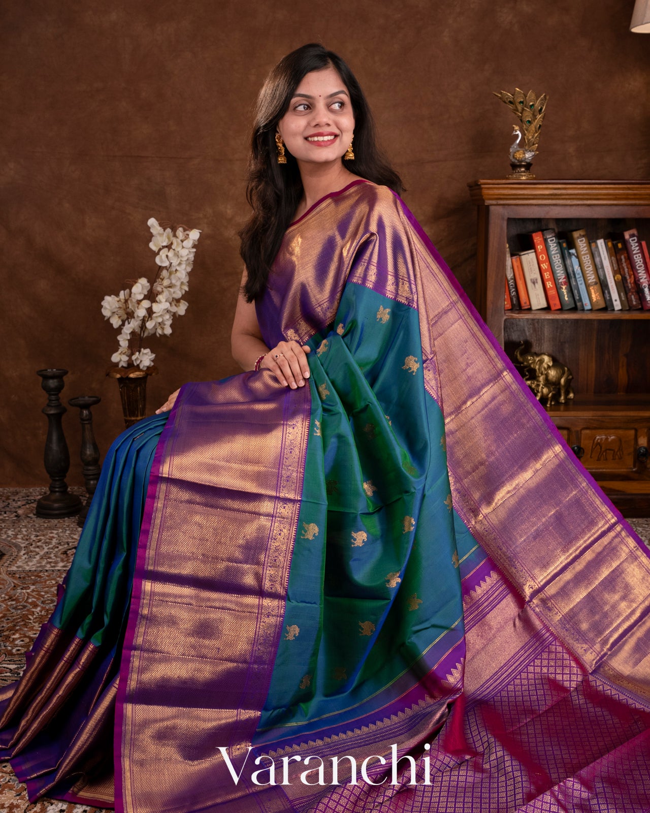 Peacock Green Pure Kanchipuram Silk Handloom Saree