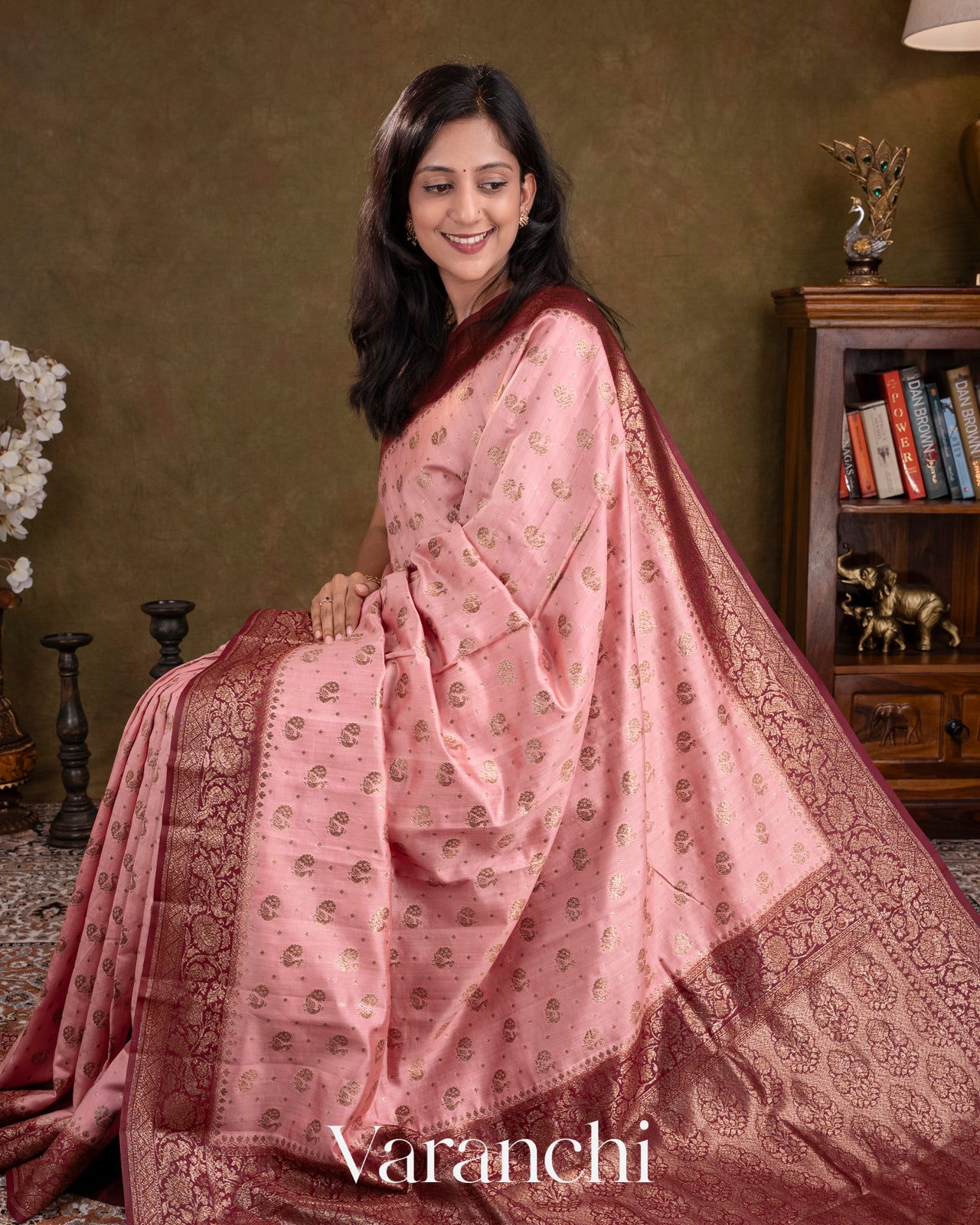 Blush Pink Pure Chiniya Silk Saree