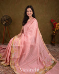 Pastel Pink Pichwai Printed Pure Moonga Silk Saree