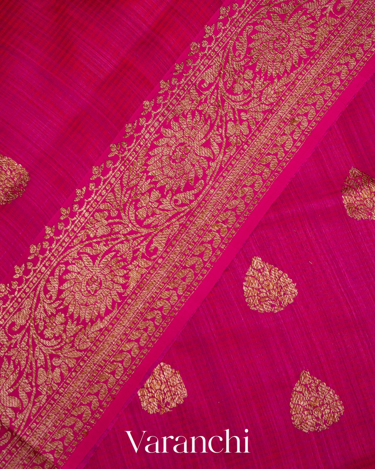 Rani Pink Pure Dupion Silk Handloom Saree