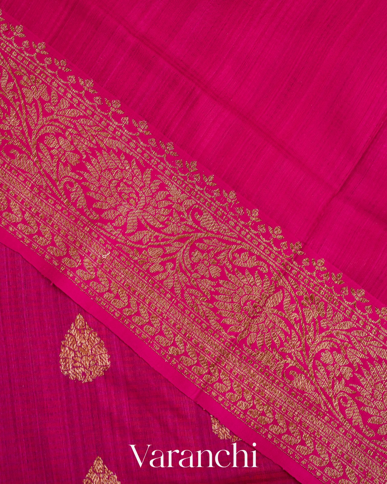 Rani Pink Pure Dupion Silk Handloom Saree