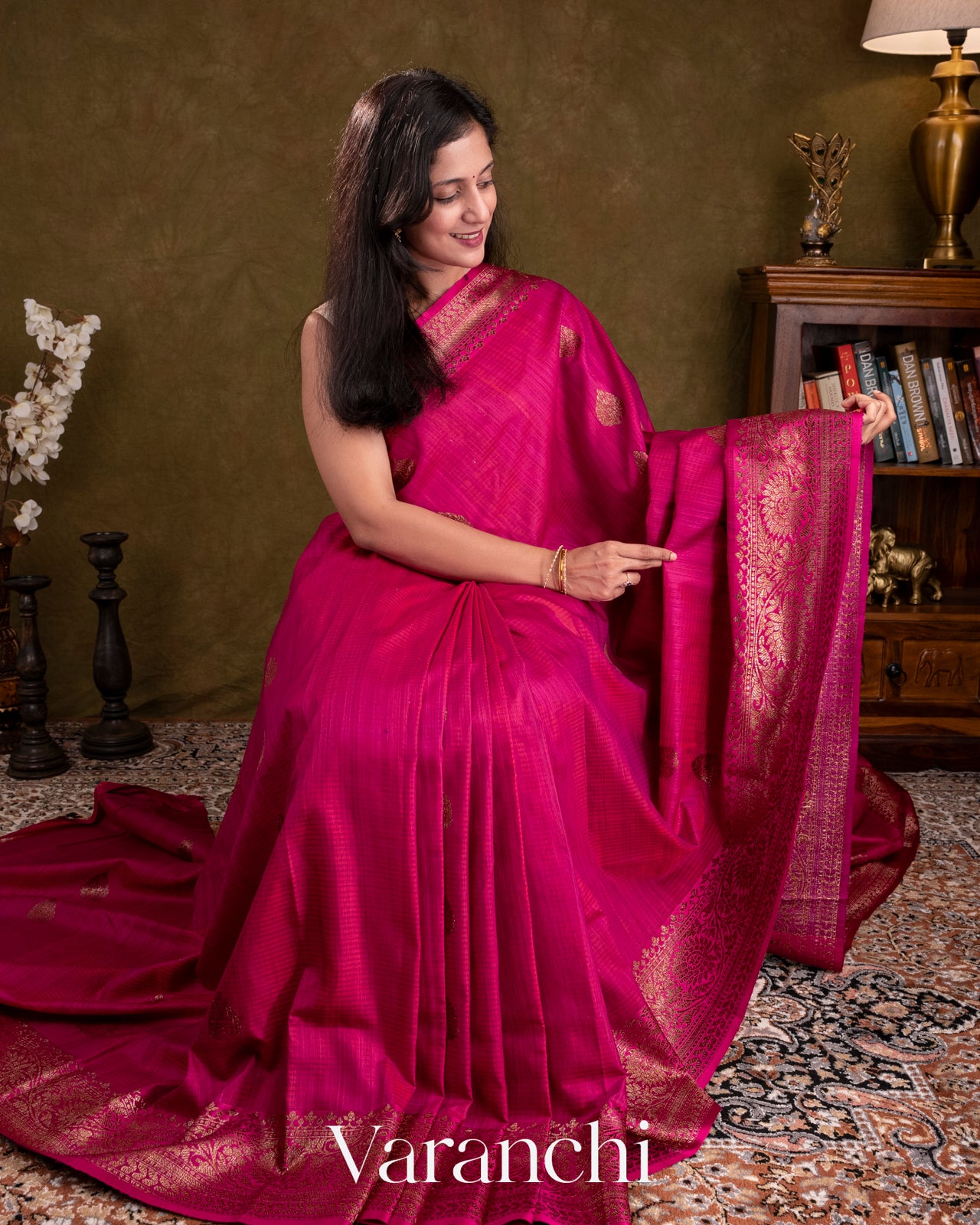 Rani Pink Pure Dupion Silk Handloom Saree