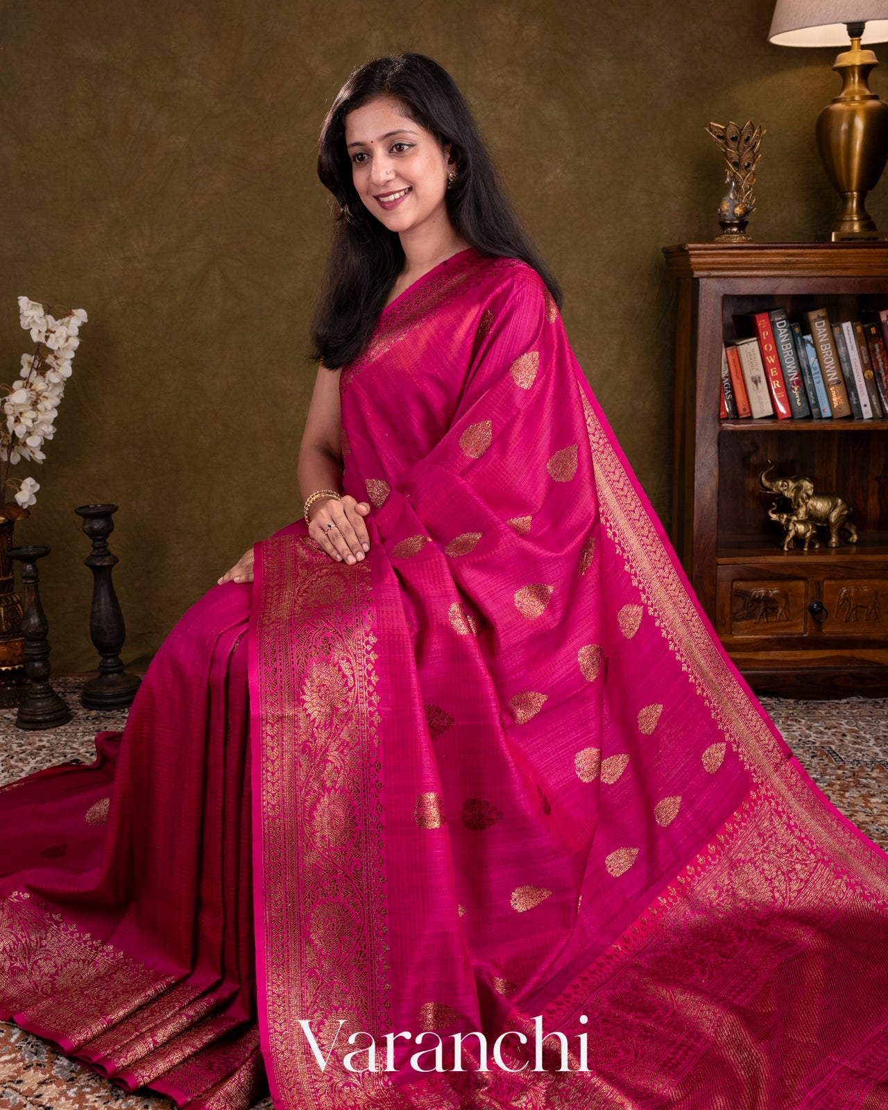 Rani Pink Pure Dupion Silk Handloom Saree