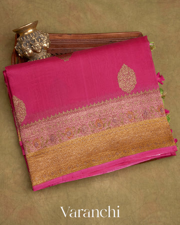 Rani Pink Pure Kora Silk Handloom Saree