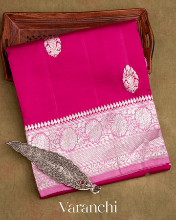 Deep Pink Pure Raw Mango Silk Handloom Saree