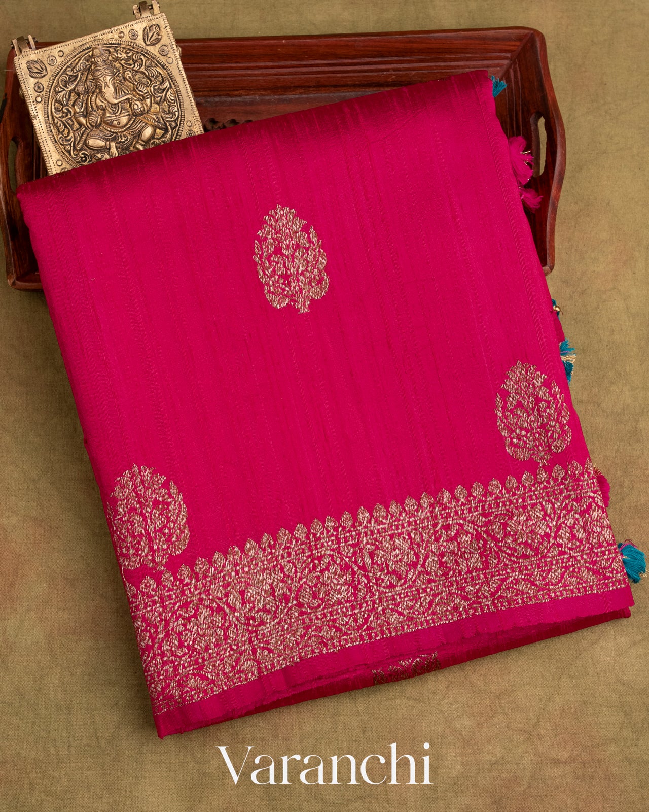 Rani Pink Pure Raw Silk Handloom Saree