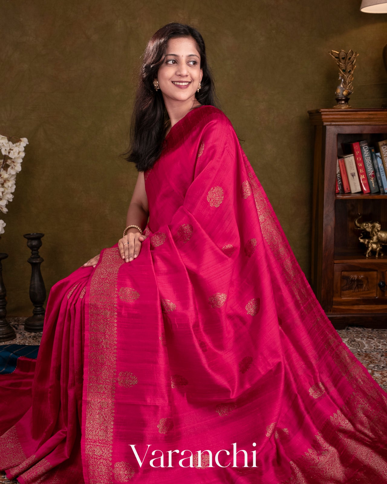 Rani Pink Pure Raw Silk Handloom Saree