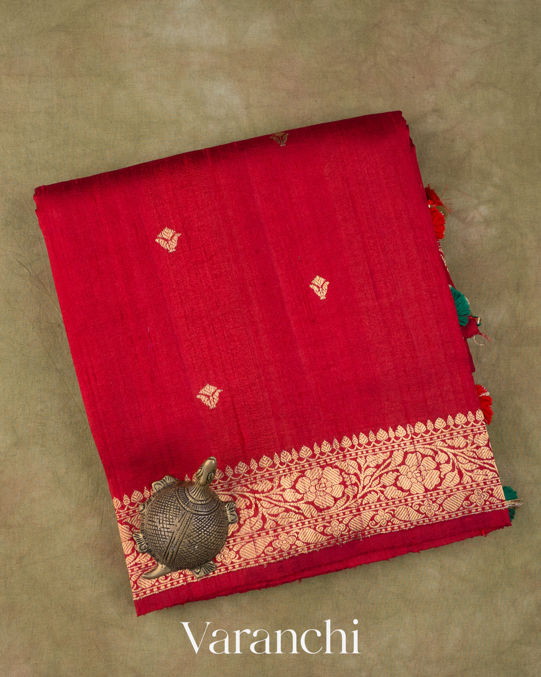 Crimson Red Pure Raw Silk Handloom Saree