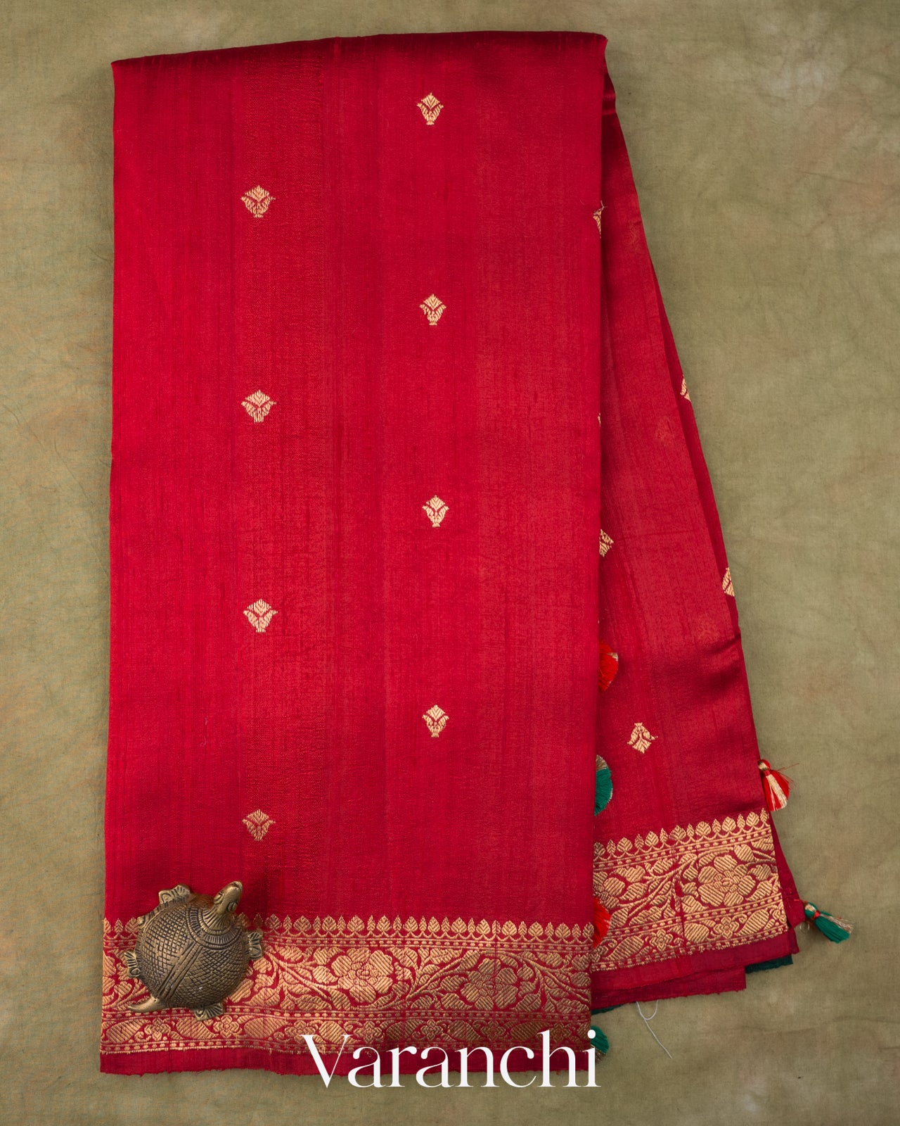 Crimson Red Pure Raw Silk Handloom Saree