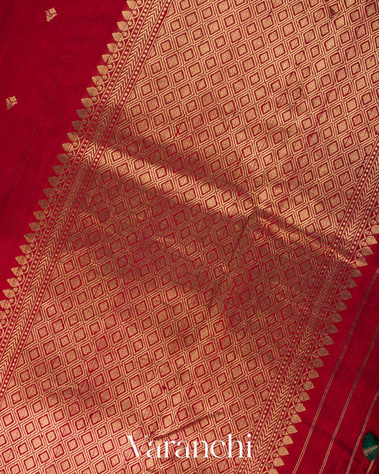 Crimson Red Pure Raw Silk Handloom Saree