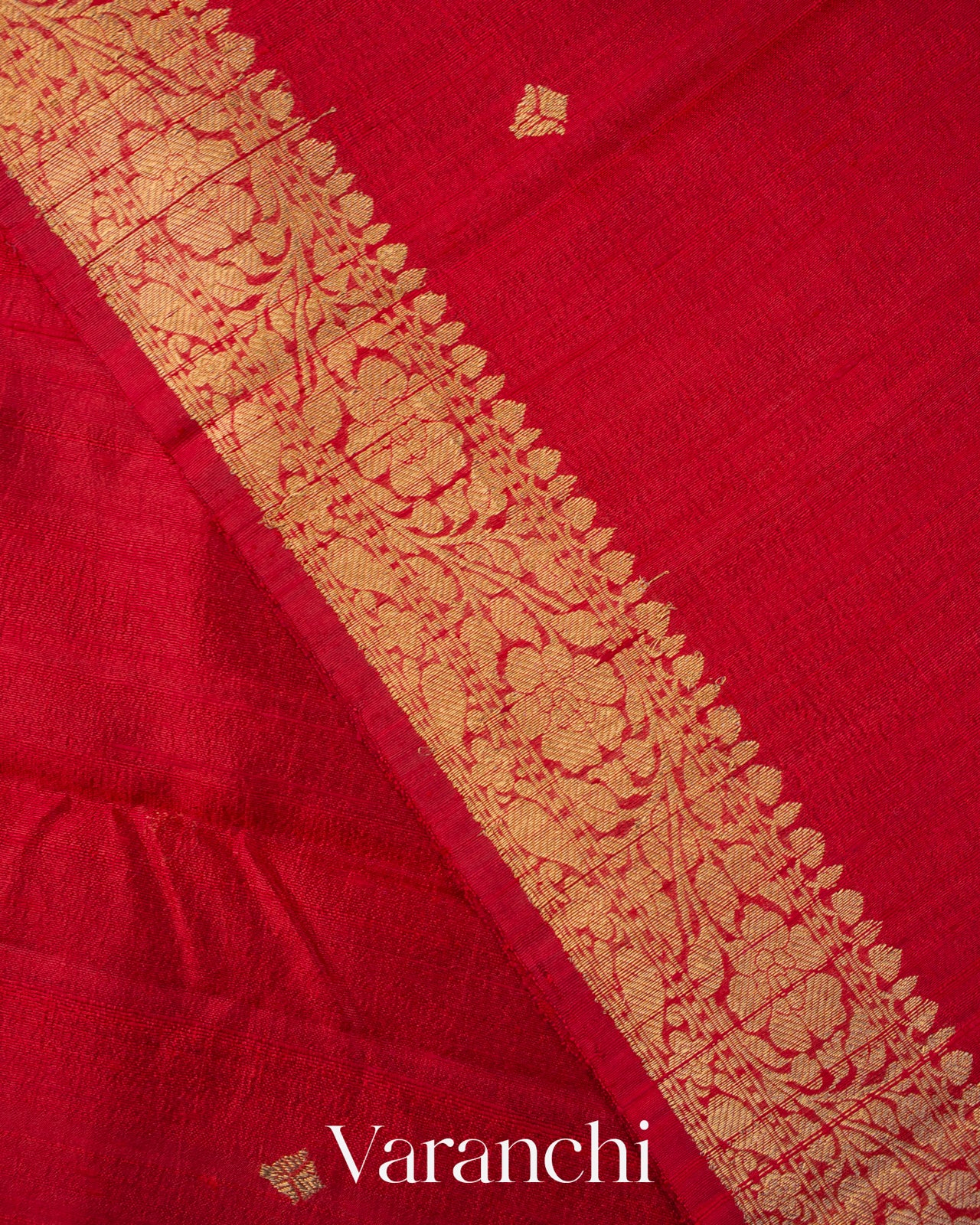 Crimson Red Pure Raw Silk Handloom Saree