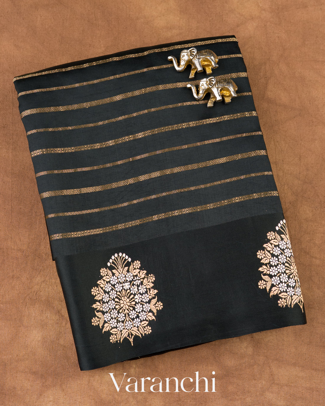 Jet Black Pure Poona Silk Handloom Saree