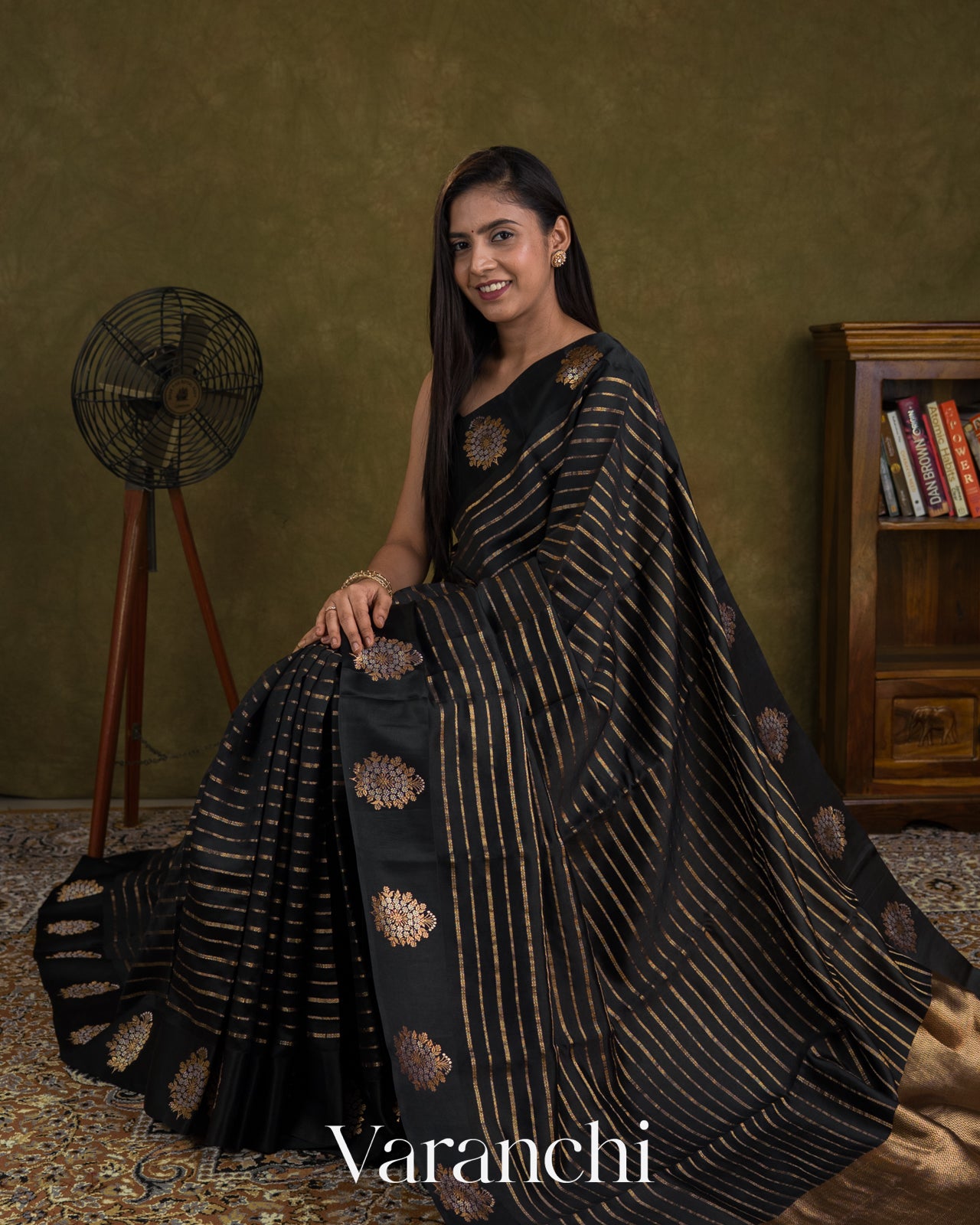 Jet Black Pure Poona Silk Handloom Saree