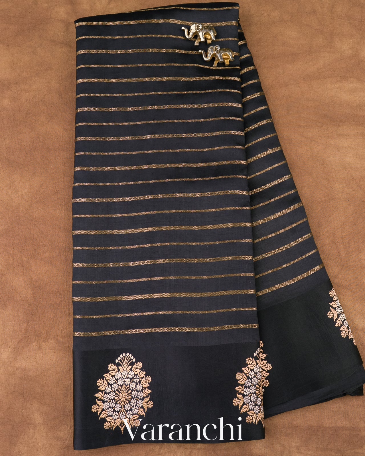 Jet Black Pure Poona Silk Handloom Saree
