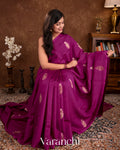 Deep Purple Pure Chiniya Silk Handloom Saree