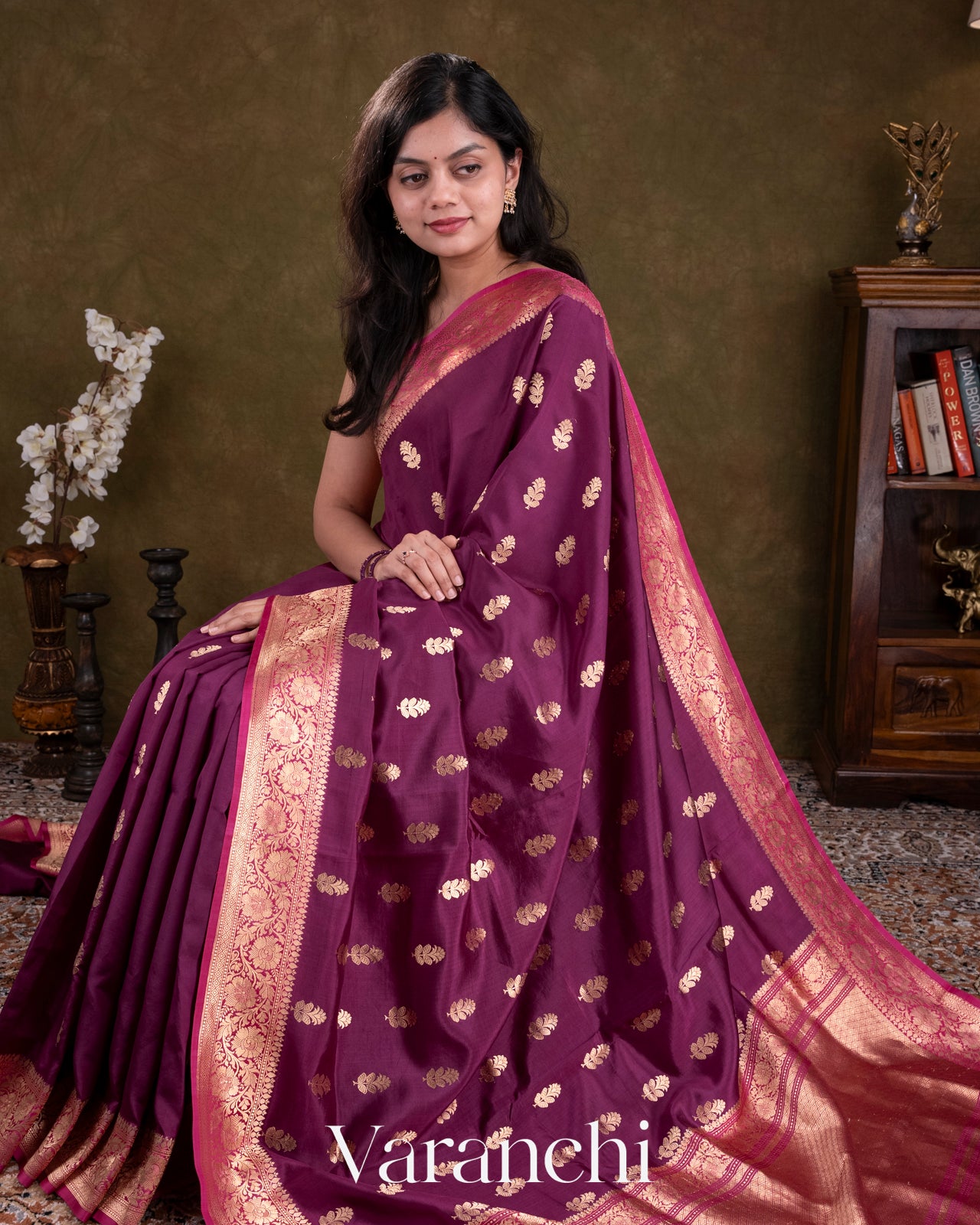 Deep Purple Katan Pure Katan Silk Handloom Saree