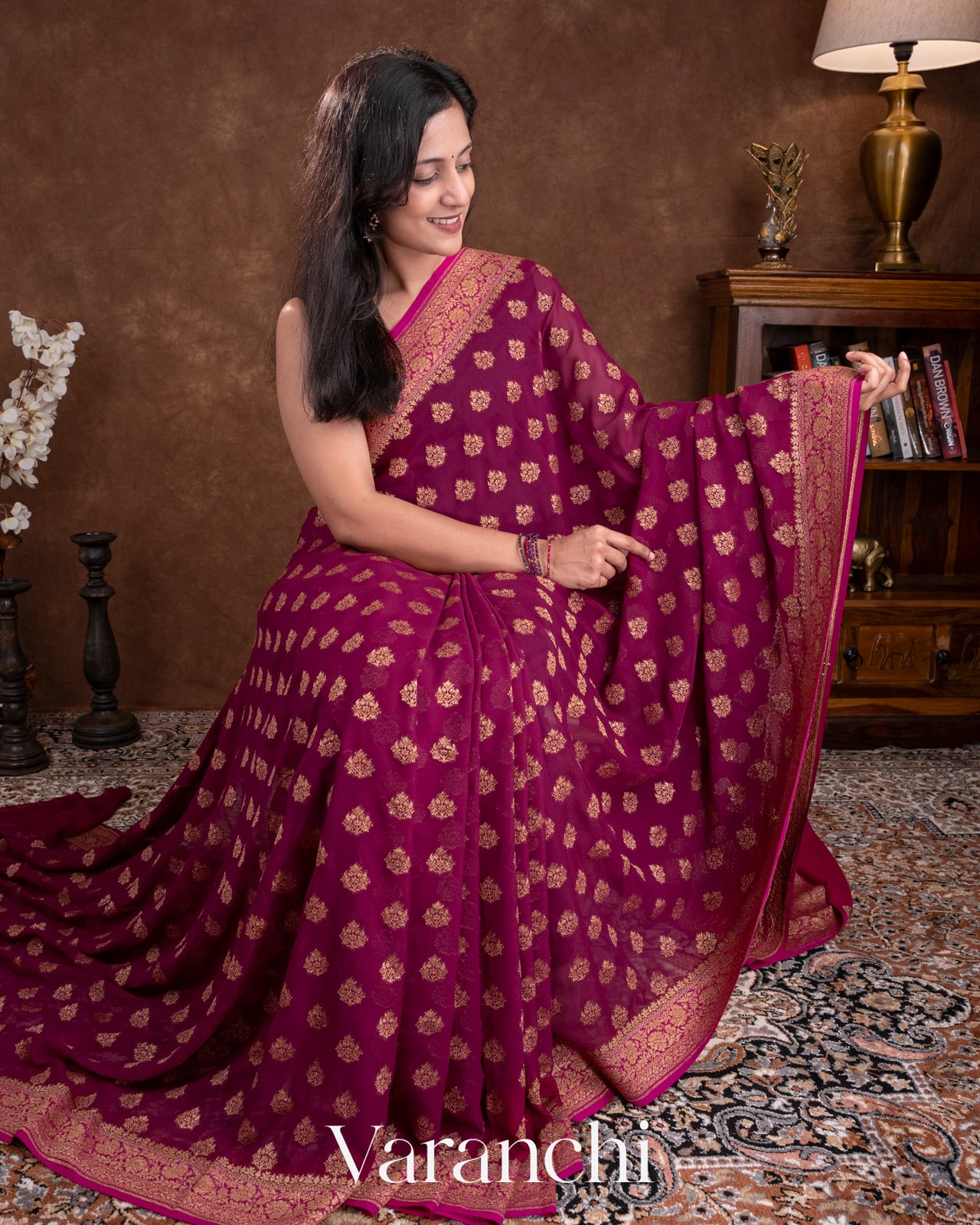 Wine Pure Georgette Silk Saree