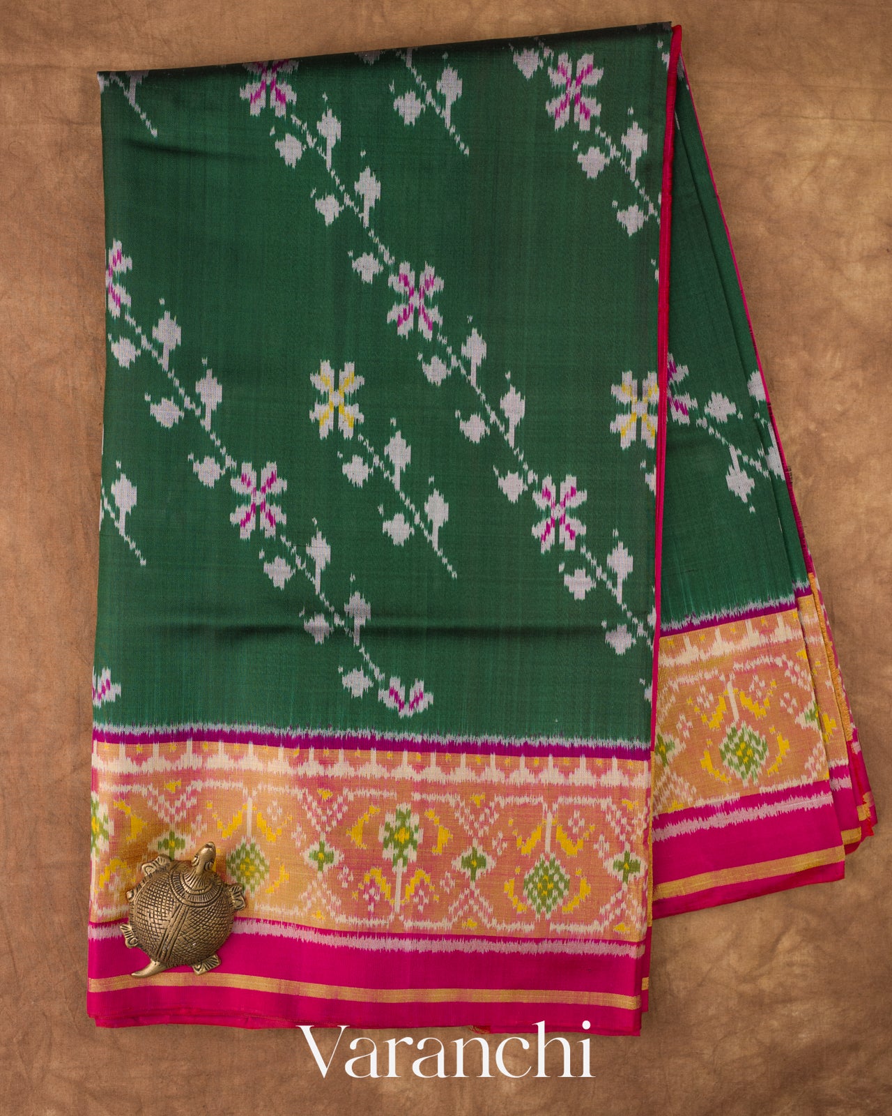 Dark Green Pure Rajkot Patola Silk Handloom Saree