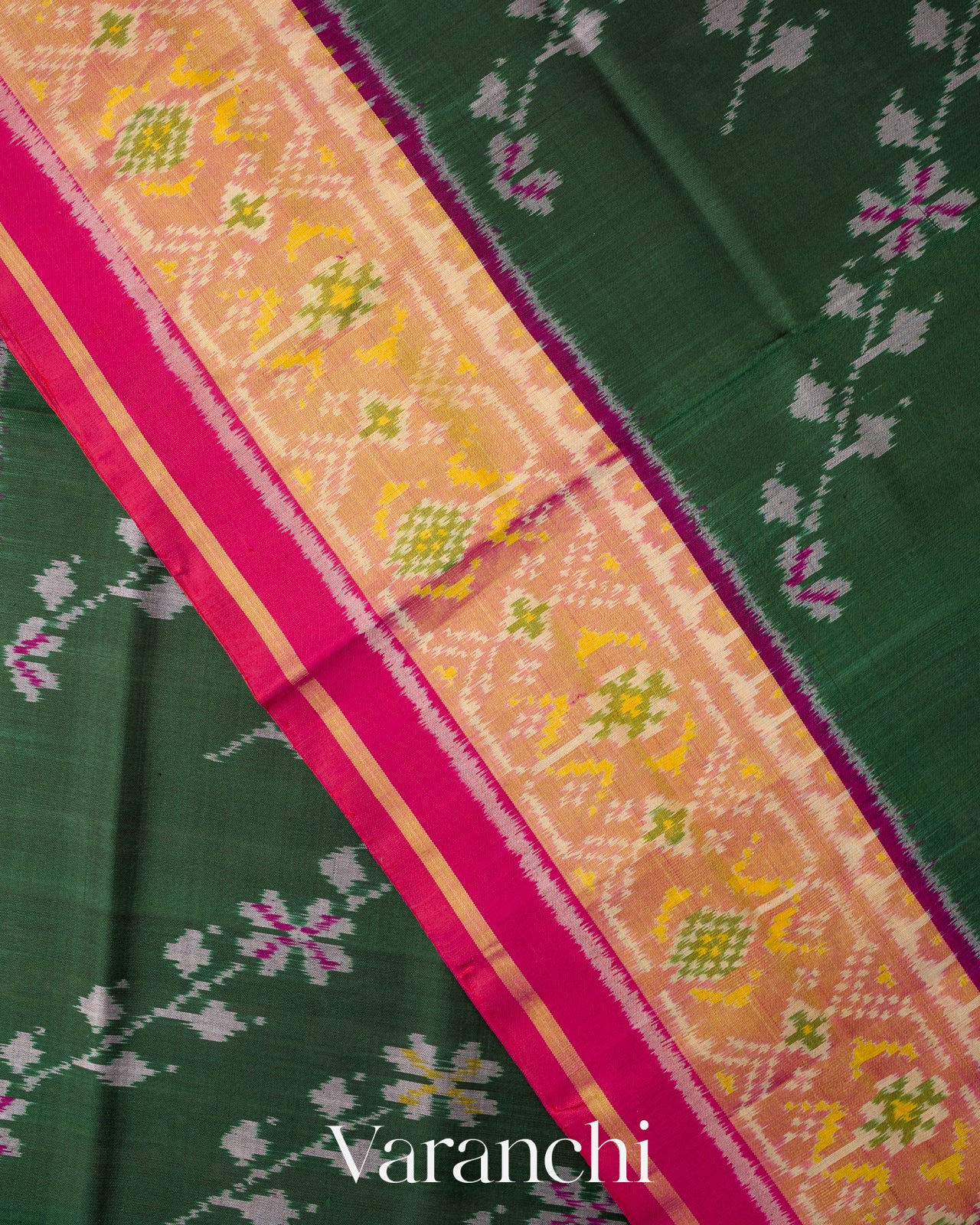 Dark Green Pure Rajkot Patola Silk Handloom Saree