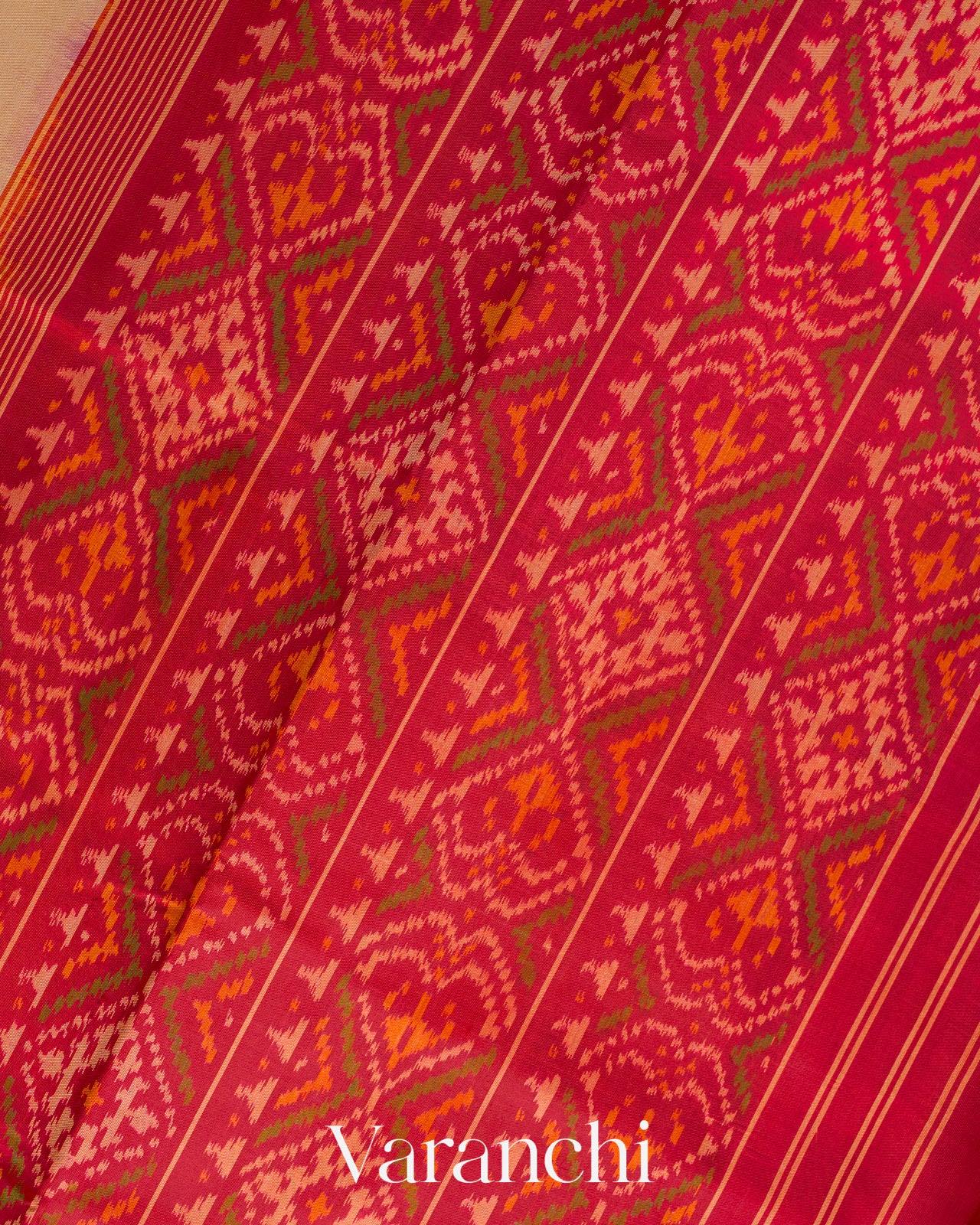Cream Pure Rajkot Patola Silk Handloom Saree