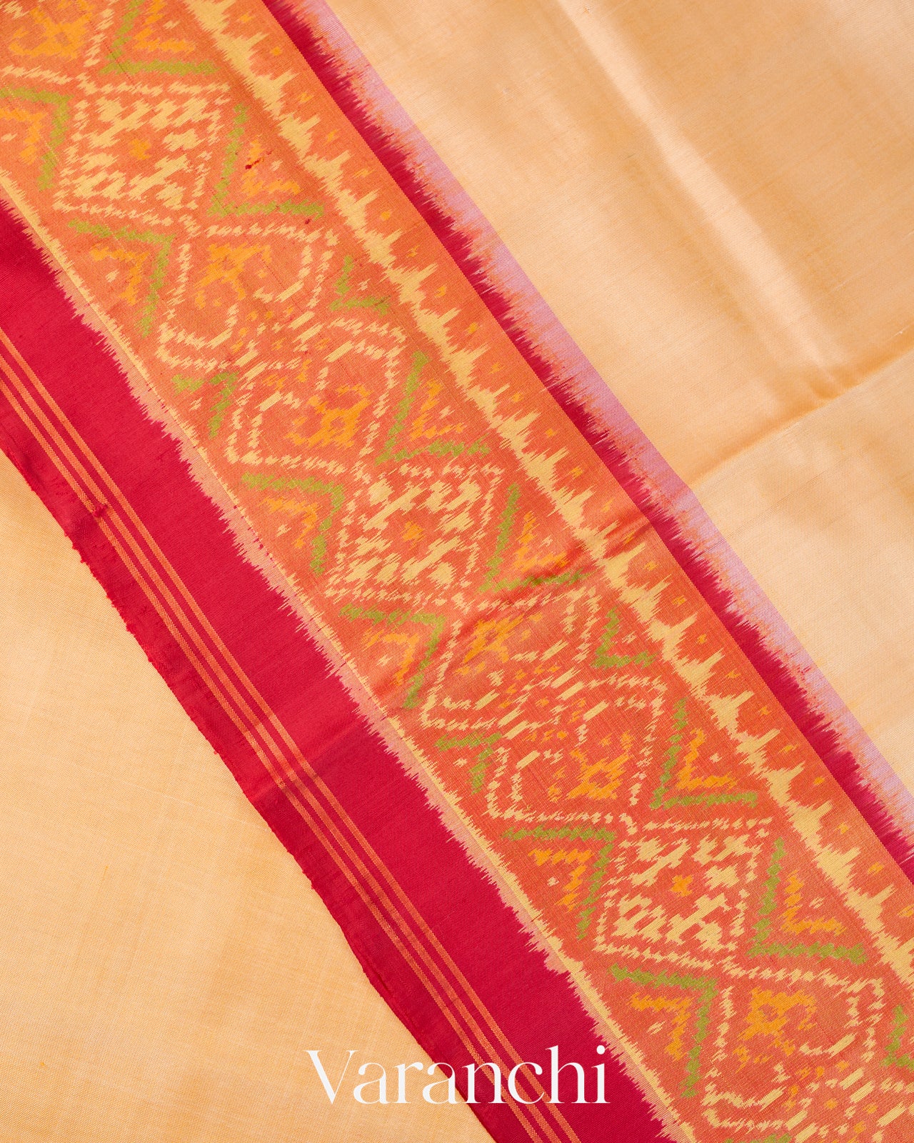 Cream Pure Rajkot Patola Silk Handloom Saree