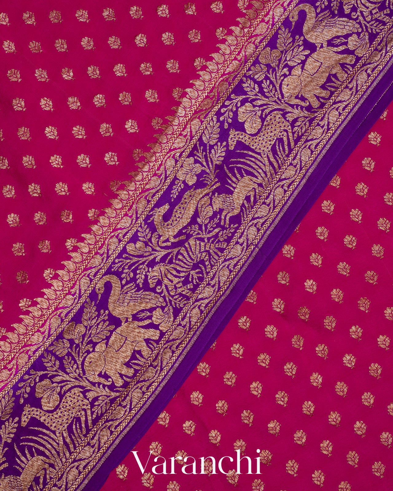 Rani Pink Pure Crepe Silk Handloom Saree