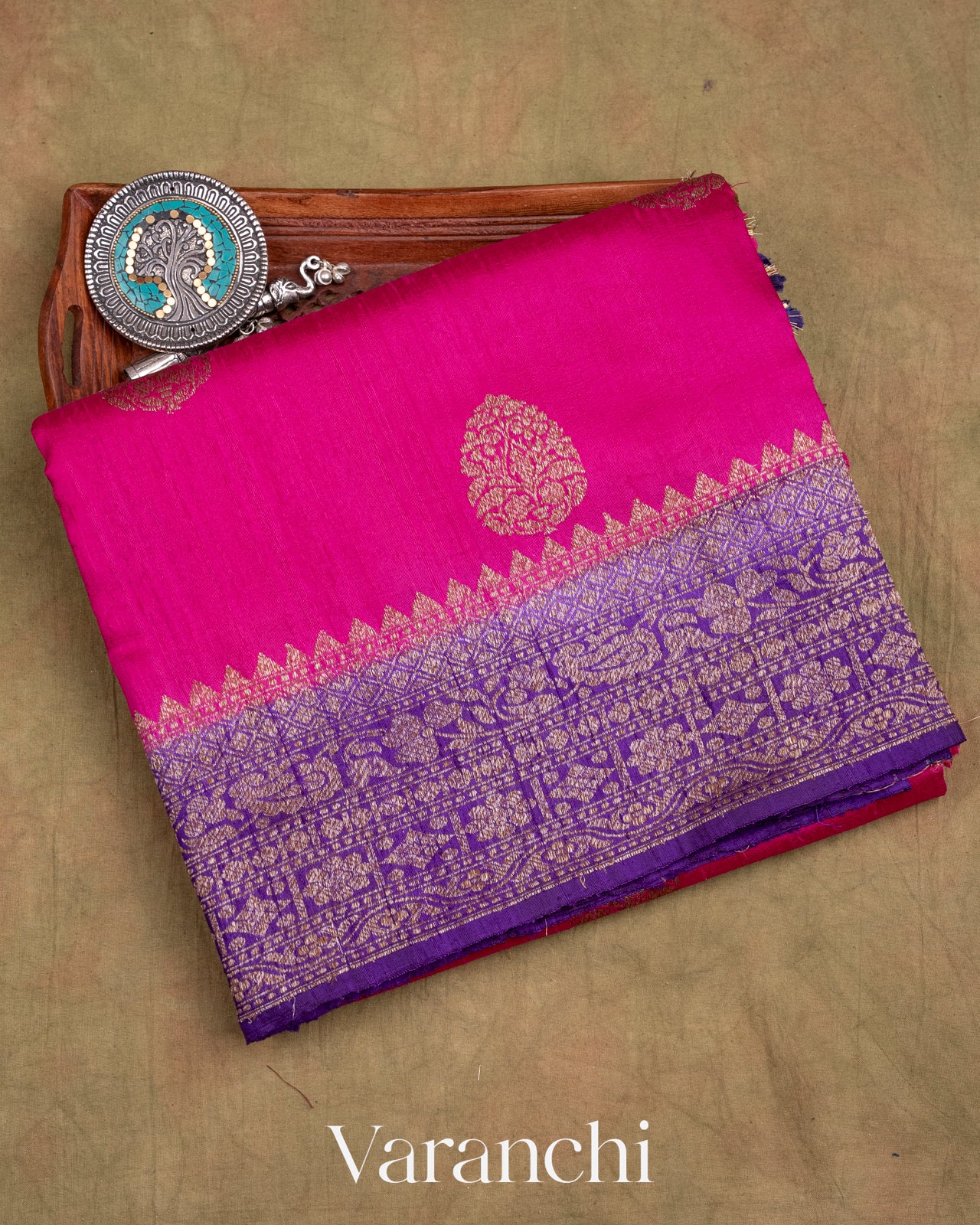 Rani Pink Pure Raw Silk Handloom Saree