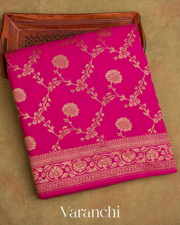 Rani Pink Pure Crepe Silk Handloom Saree