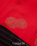 Jet Black Pure Raw Silk Handloom Saree