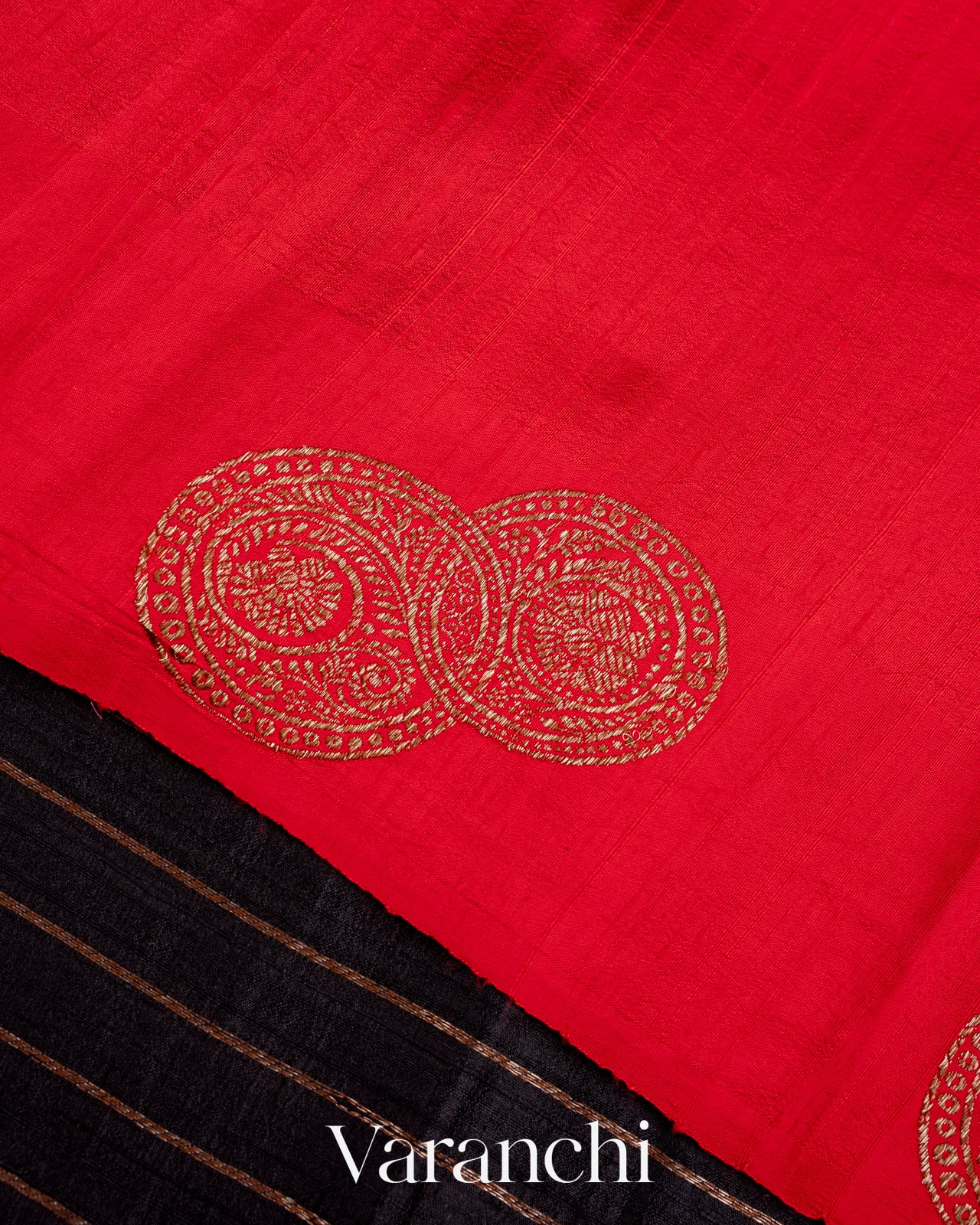 Jet Black Pure Raw Silk Handloom Saree
