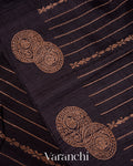 Jet Black Pure Raw Silk Handloom Saree