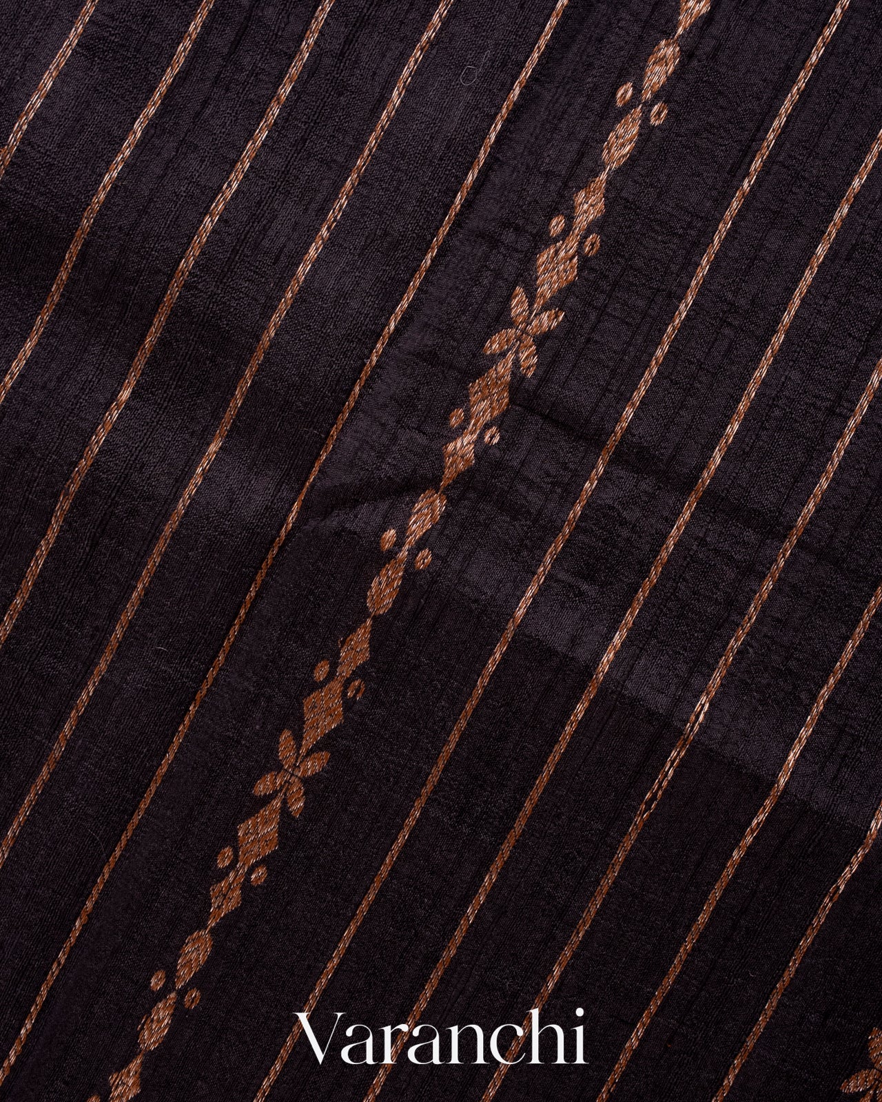 Jet Black Pure Raw Silk Handloom Saree